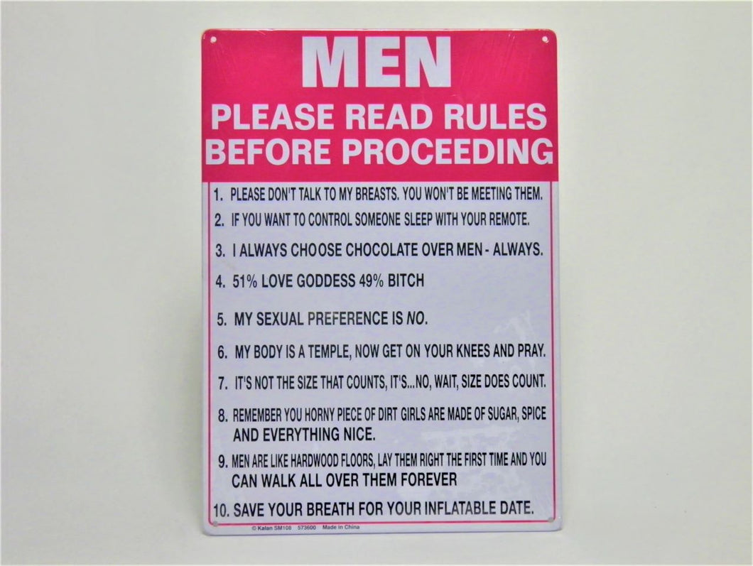 Novelty Metal Sign - MEN PLEASE READ RULES BEFORE PROCEEDING